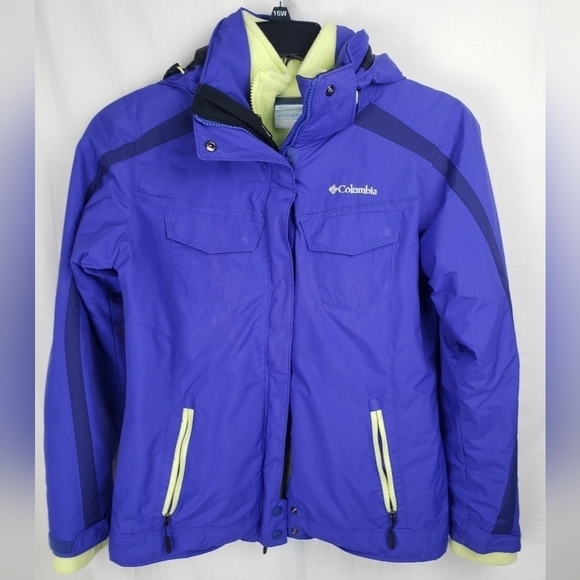 Columbia 3 in 1 Purple/Lime Green Interchangeable Coat with Detachable Hood Sz M - Picture 1 of 16